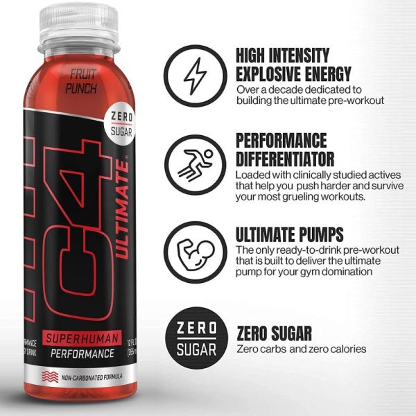 Cellucor C4 Sugar-Free Ultimate On The Go Fruit Punch (355ml) 12 Pack - Image 4