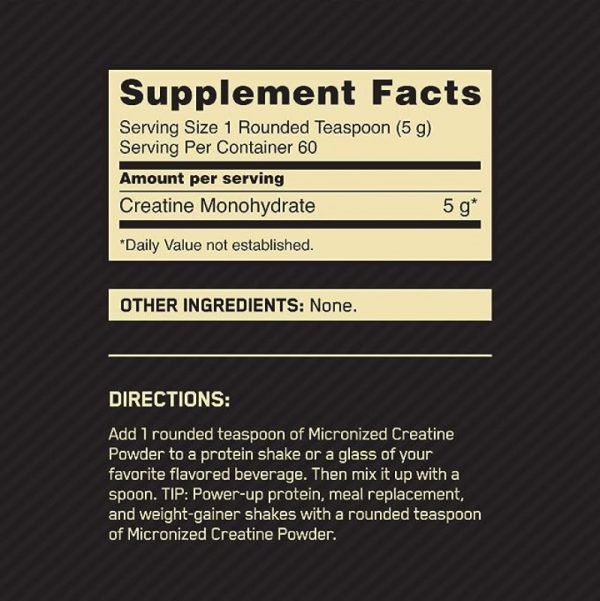 Optimum Nutrition Micronized Creatine Powder Unflavoured (300g) 60 Servings - Image 2